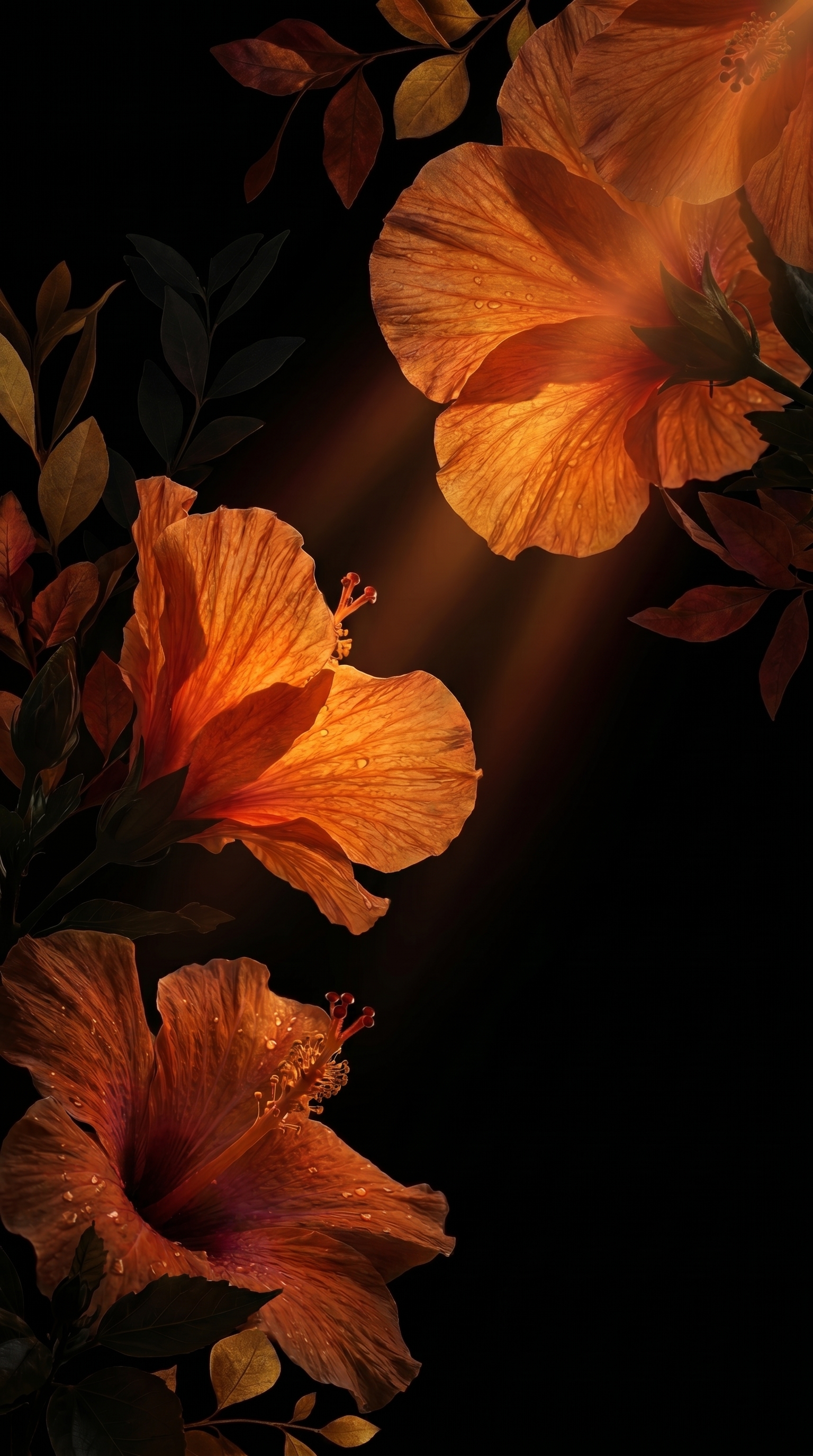 Dark Floral Wallpaper Orange Blossom
